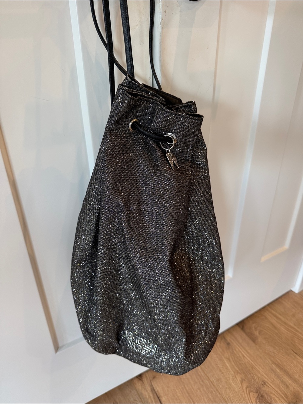 Victoria’s Secret VS Black Sparkle Drawstring Shoulder Bag backpack makeup